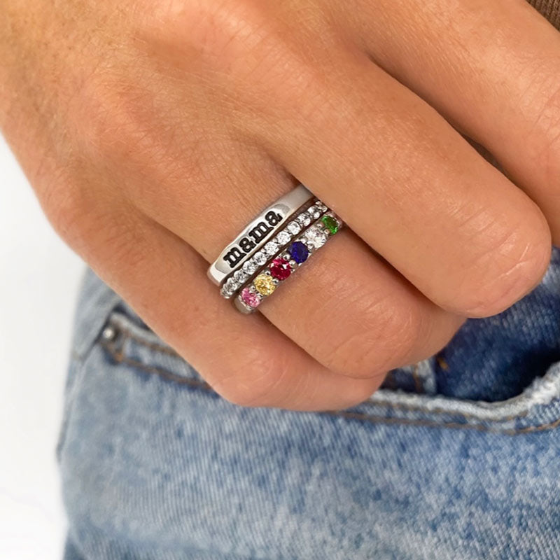 For Mother - S925 Custom Birthstones Mama Stack Ring