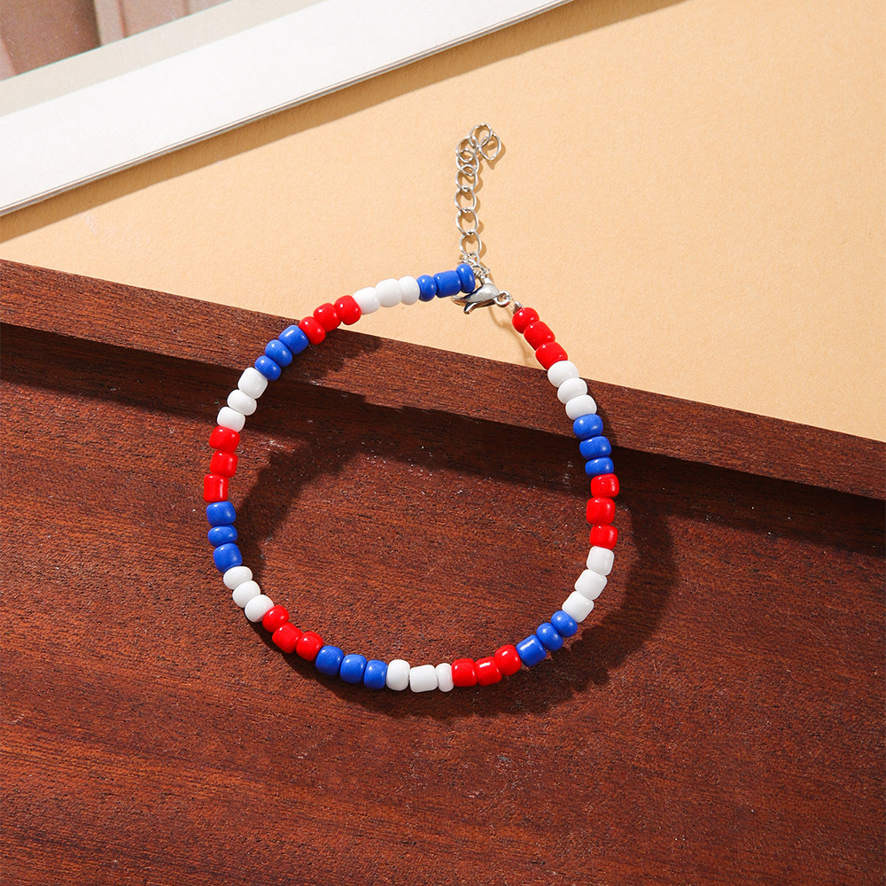 Red-Blue-White Beads Bracelet