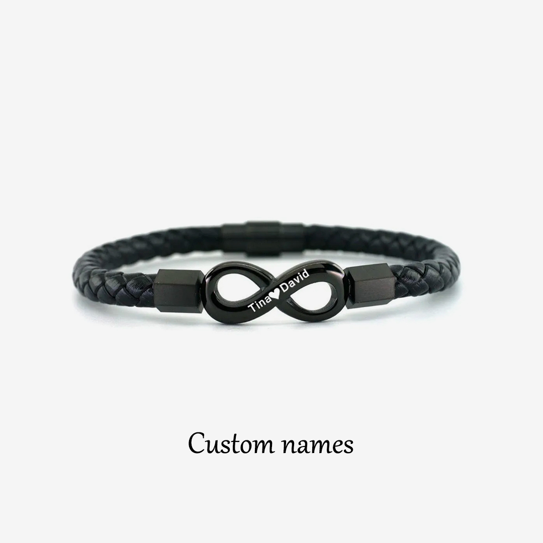 Personalized 2 Names Infinity Leather Bracelet