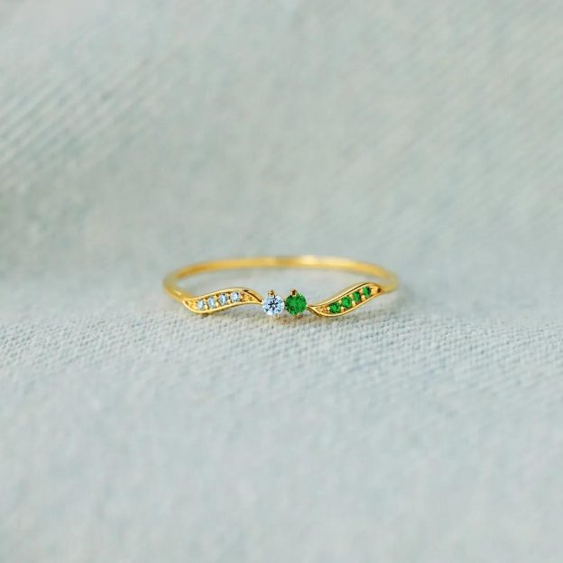 For Friend - Thank you for always being there Personalized Double Stone Wavy Ring