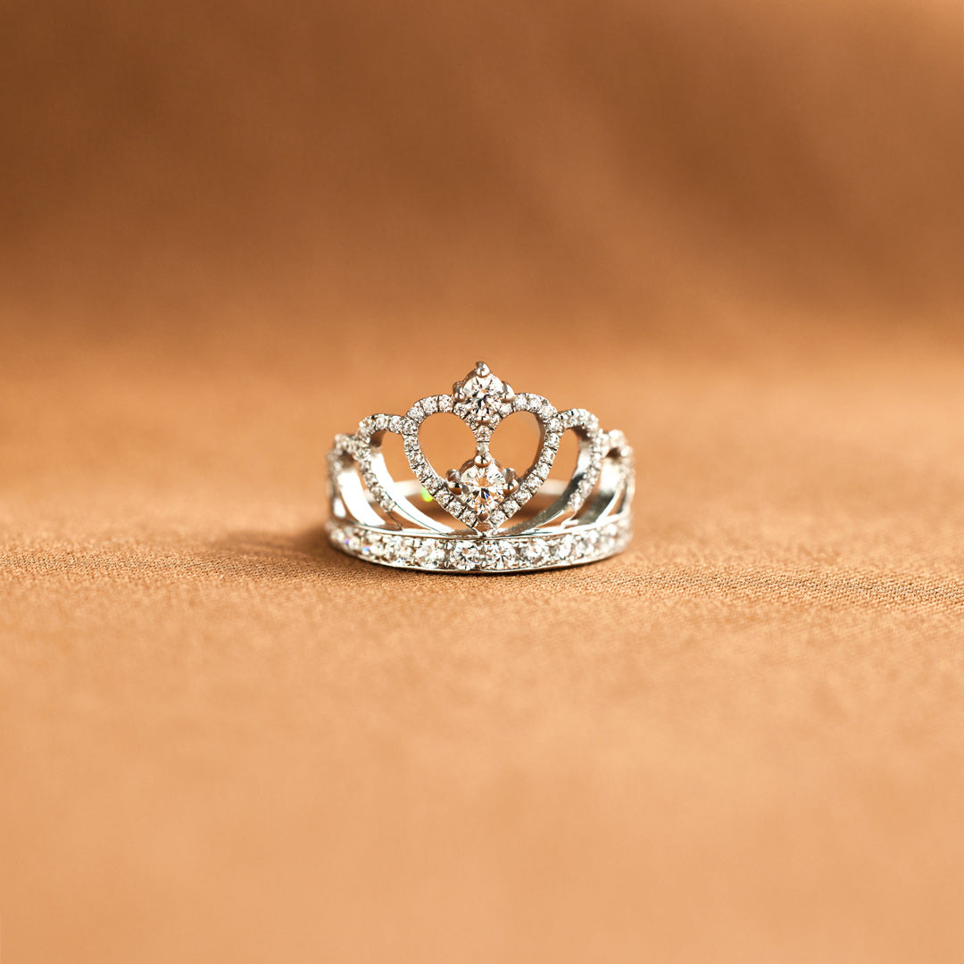 For Daughter - S925 I Love You Forever And Always Sterling Silver Crystal Crown Ring