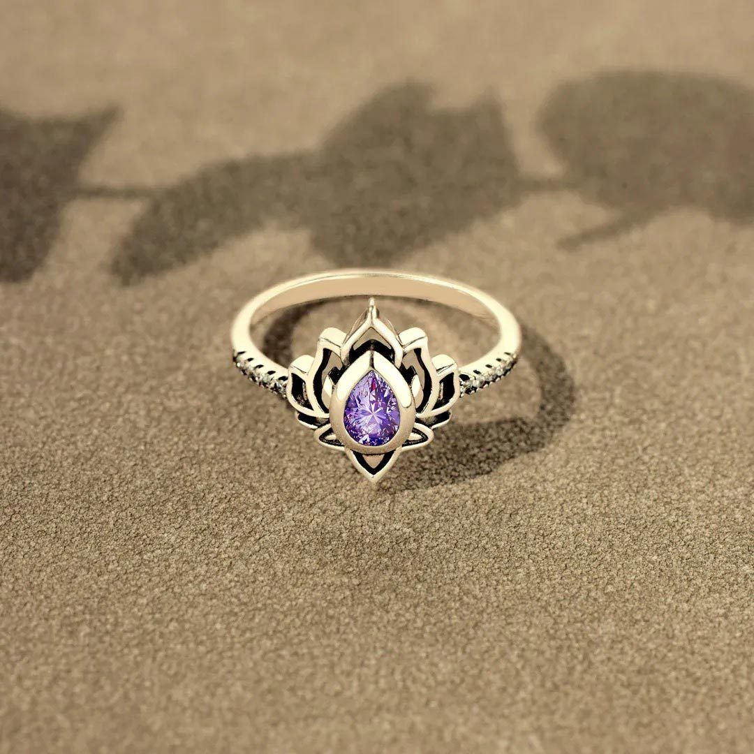 Alzheimer Dementia Awareness Purple Lotus Ring