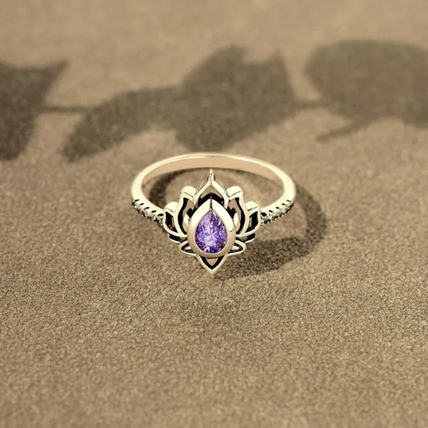 Alzheimer Dementia Awareness Purple Lotus Ring