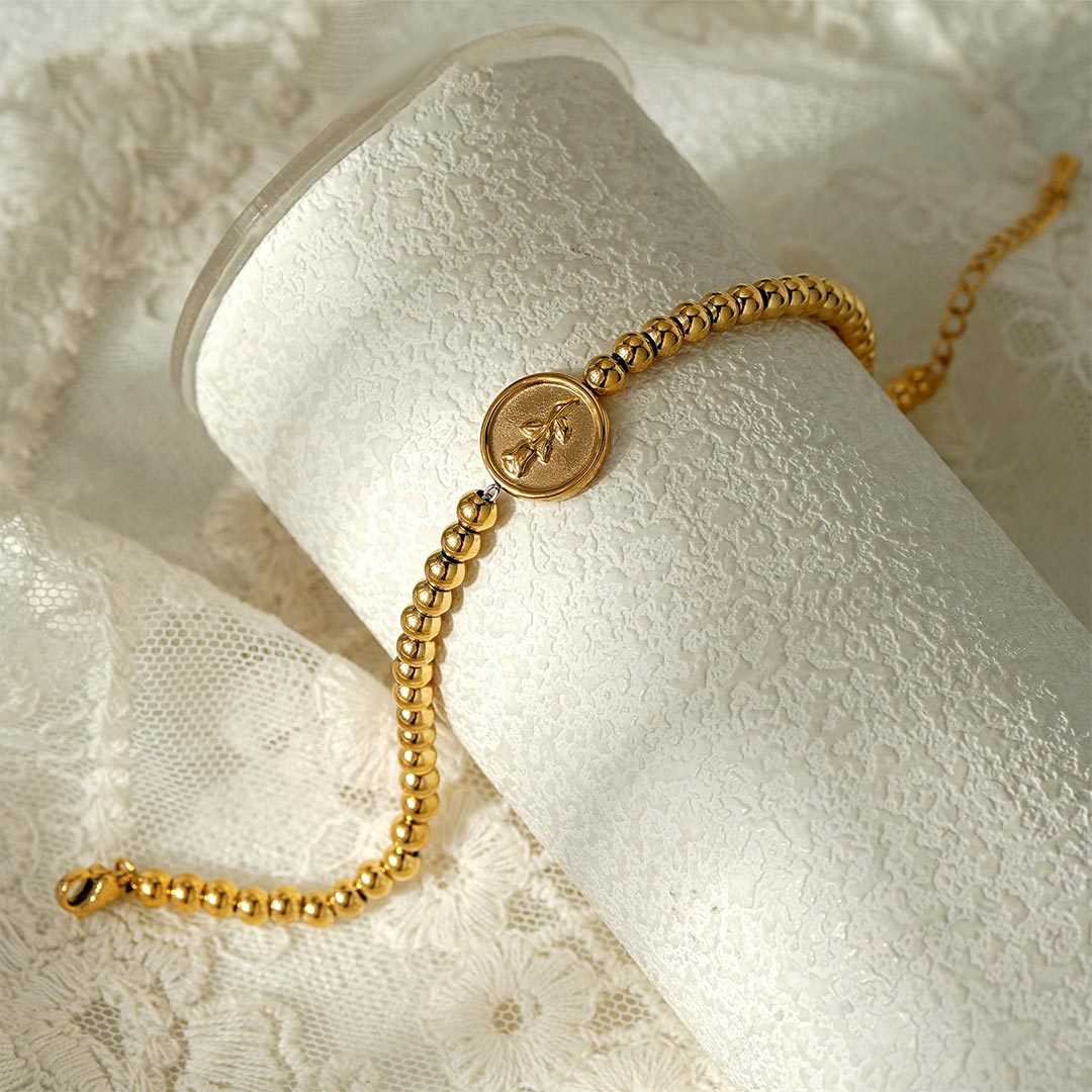 For Self-Made Of Fire Rose Print Beaded Bracelet