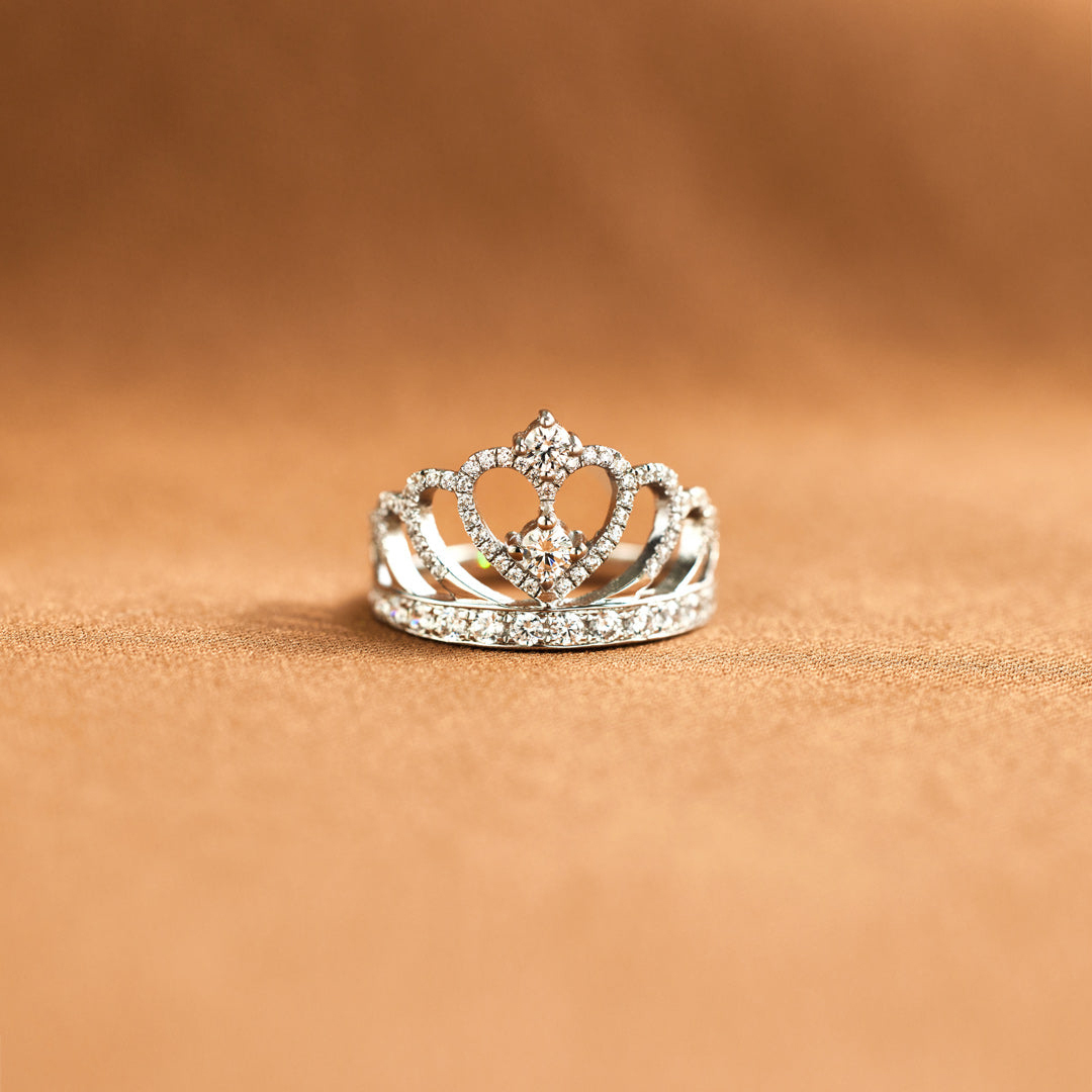 For Daughter - S925 I Love You Forever And Always Sterling Silver Crystal Crown Ring