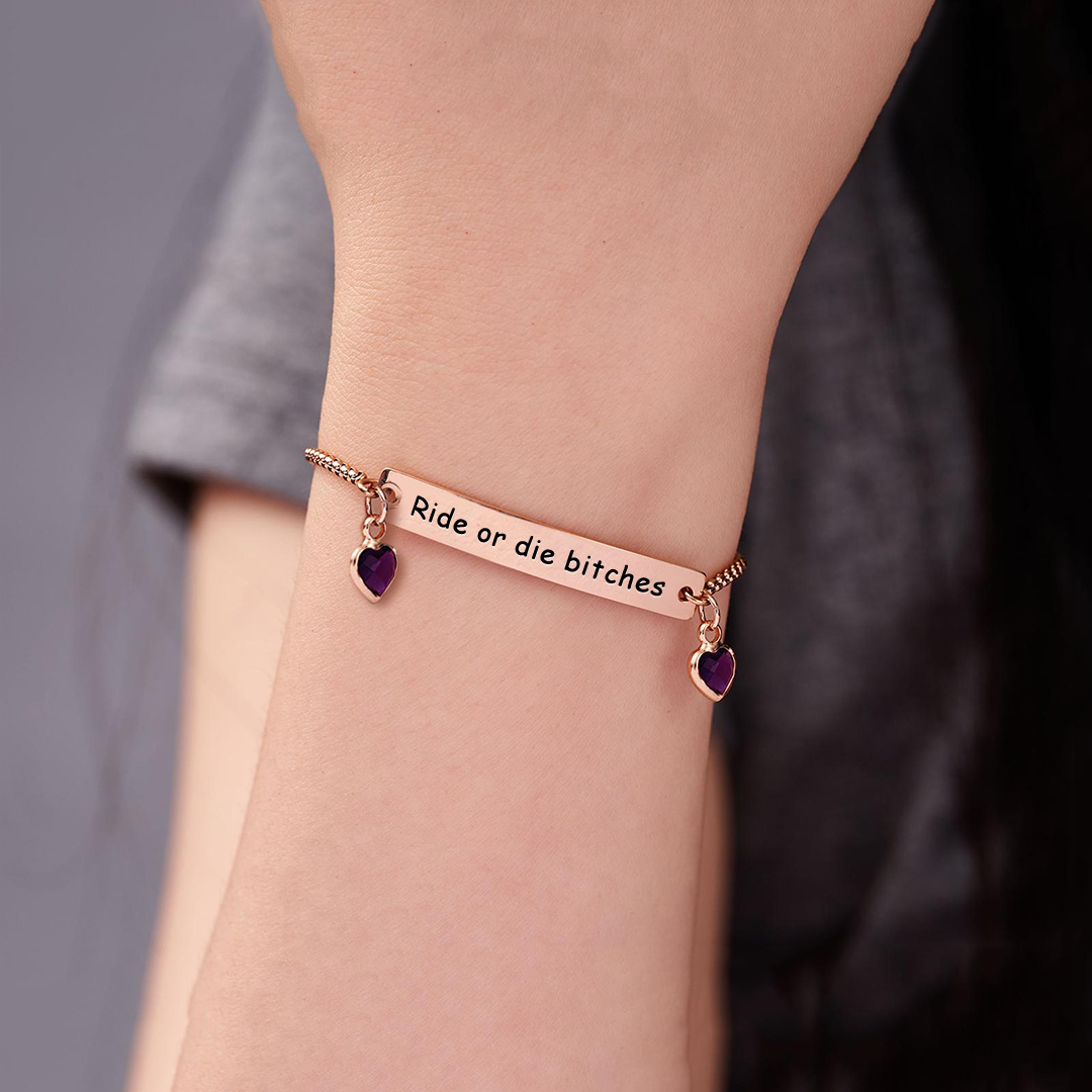For Friend - Ride Or Die Bitches Customized Heart Birthstones Bracelet