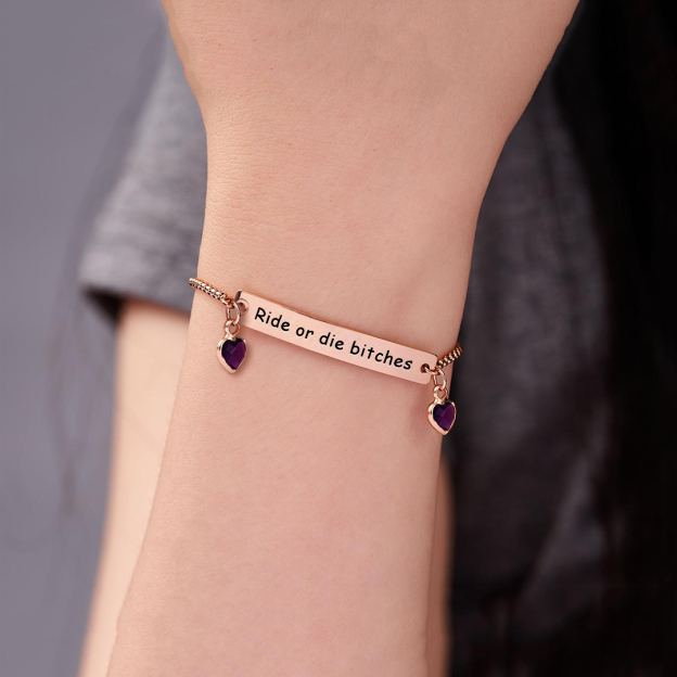 For Friend - Ride Or Die Bitches Customized Heart Birthstones Bracelet
