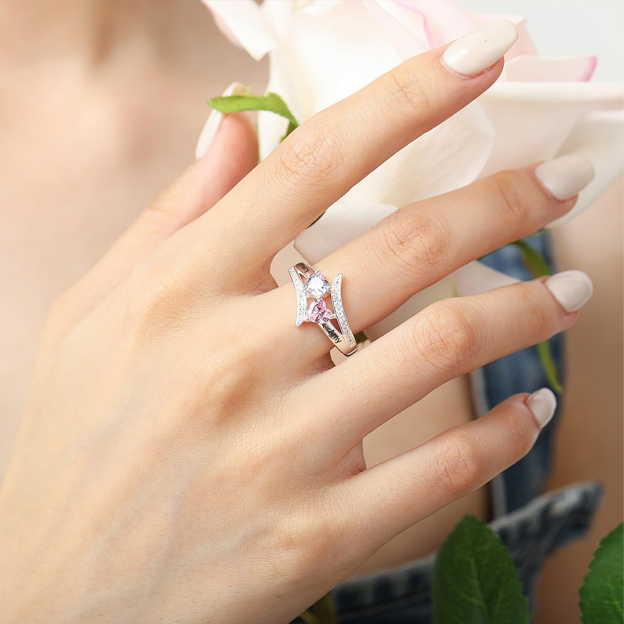 I Love You Forever-Personalized Promise Heart Birthstones Sterling Silver Ring