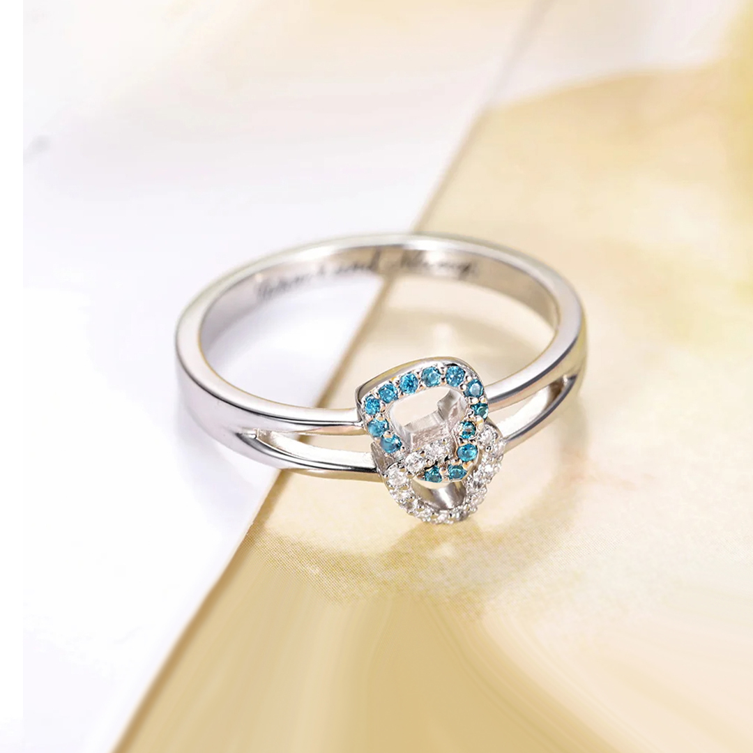 S925 Mother & Daughter Forever Linked Together Birthstone Custom Double Heart Ring