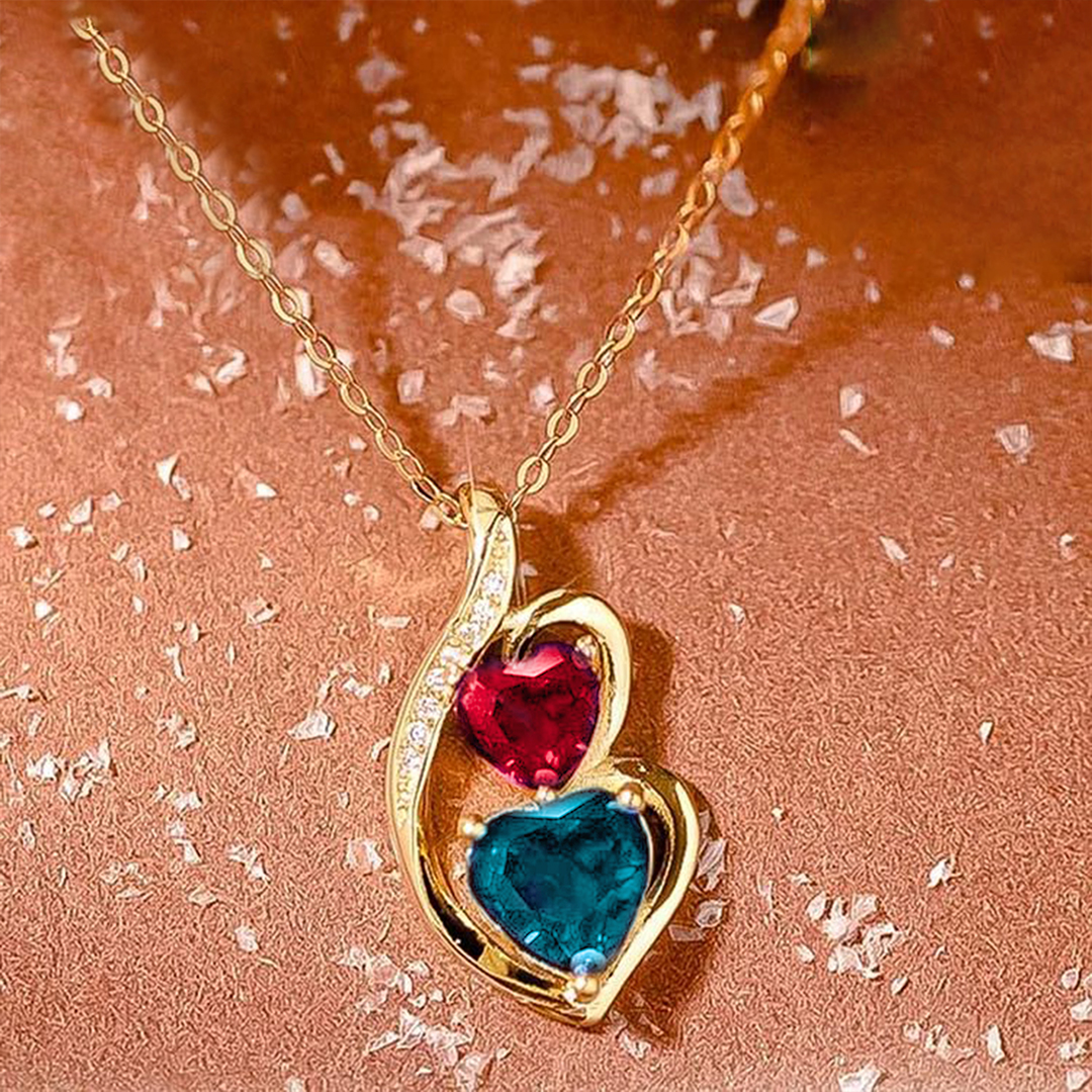 S925 The Love Between Mother And Daughter Is Forever Love Eternal Birthstone Customized Double Heart Necklace