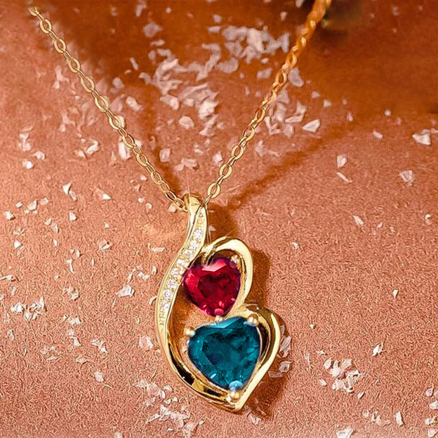 S925 The Love Between Mother And Daughter Is Forever Love Eternal Birthstone Customized Double Heart Necklace