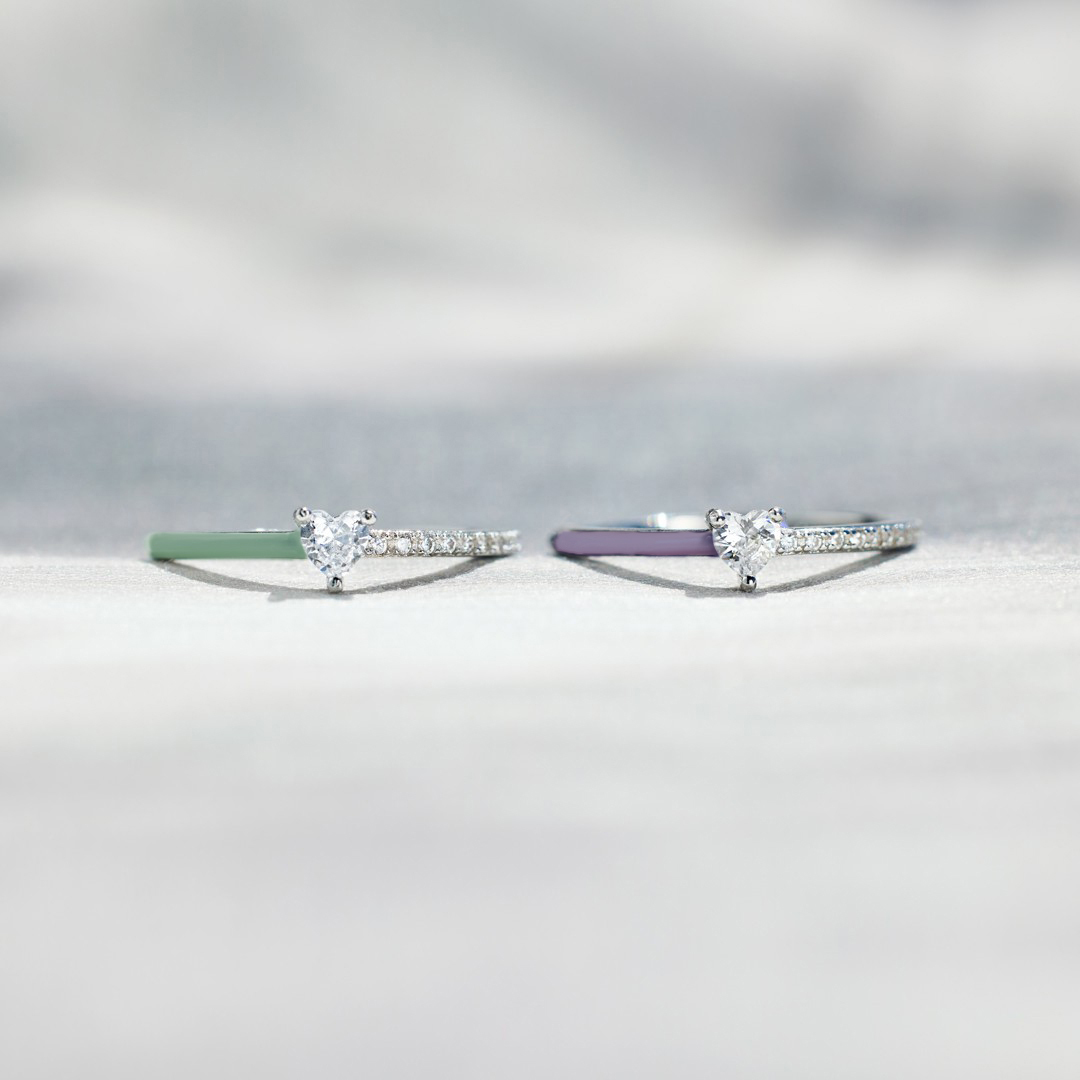 Mother & Daughter Purple Green Heart-cut Rings