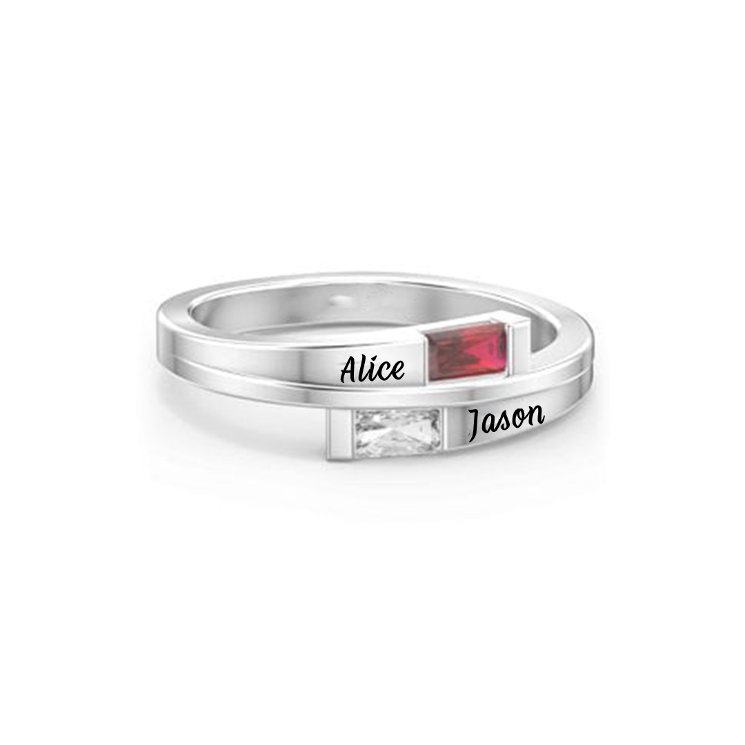 For Love - S925 Names & Birthstones Custom Split Level Ring