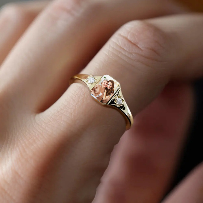 S925 Mother & Daughter Forever Linked Together Photos And Birthstone Custom Ring