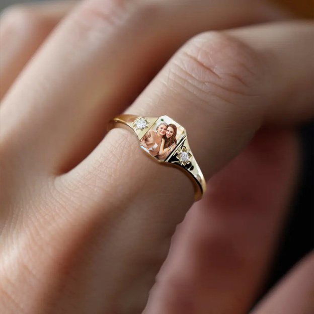 S925 Mother & Daughter Forever Linked Together Photos And Birthstone Custom Ring