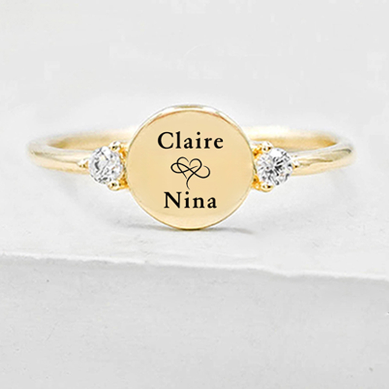 Custom Two-Name Double Diamond Circle Ring