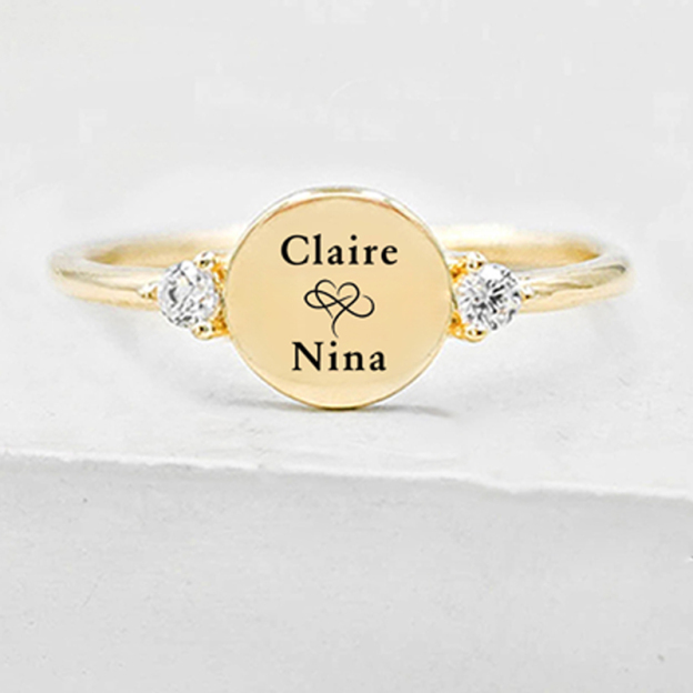 Custom Two-Name Double Diamond Circle Ring