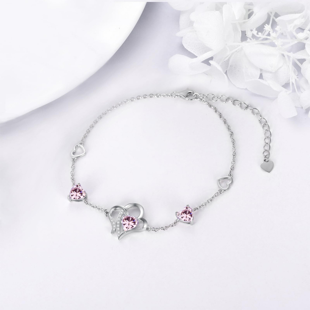 For Daughter-in-Law - S925 Birthstone Double Heart Bracelet