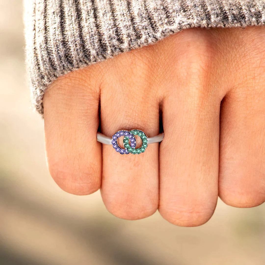 S925 Custom Birthstones Interlocking Ring