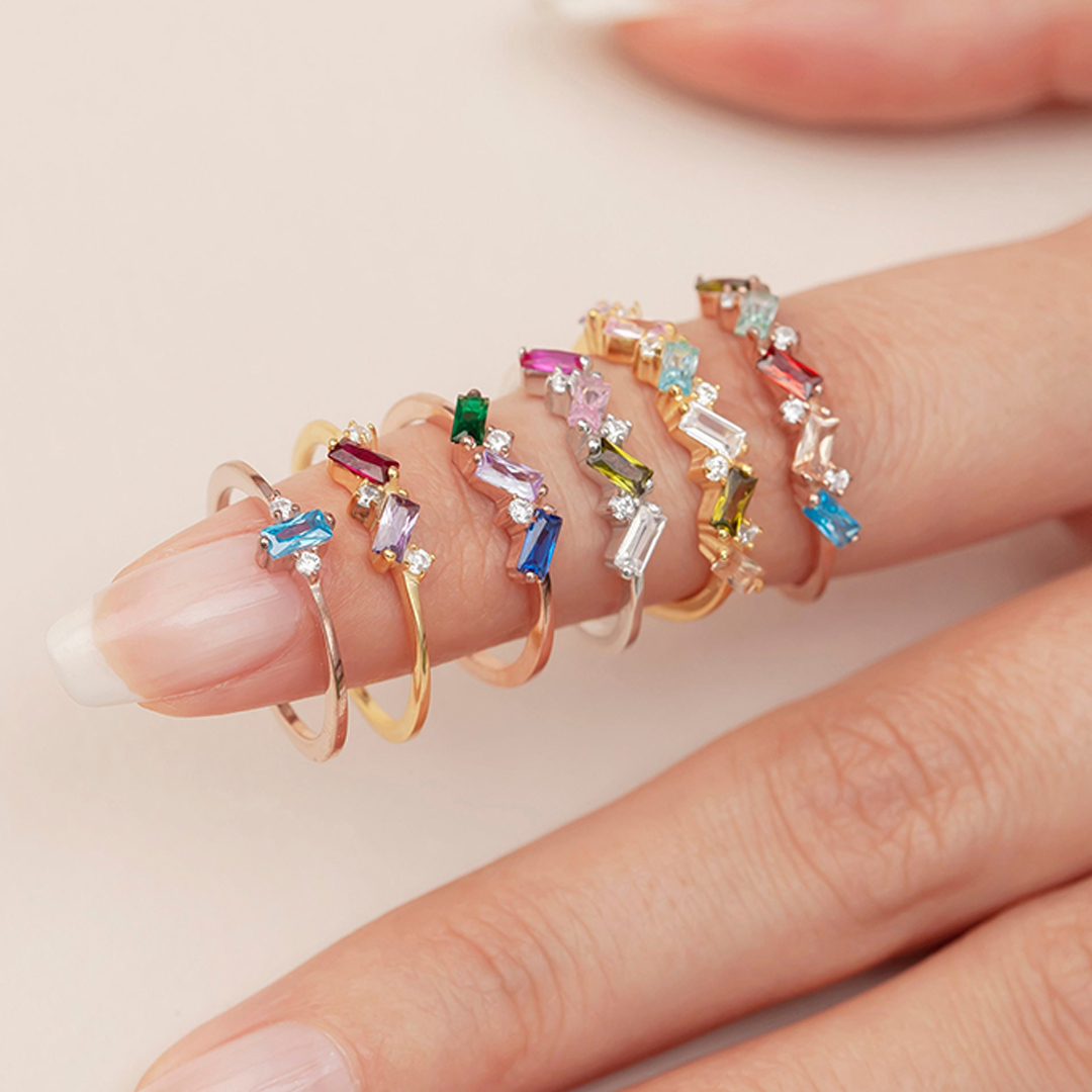 S925 Custom Rectangular Birthstone Ring