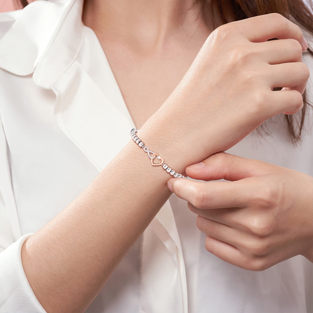 For Daughter - Mother and Daughter Forever Linked Together Infinite Love Beaded Bracelet