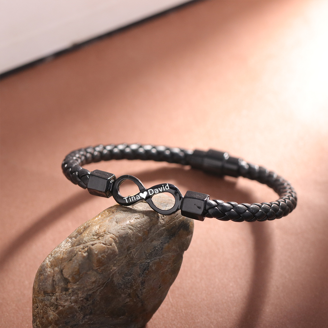 Personalized 2 Names Infinity Leather Bracelet