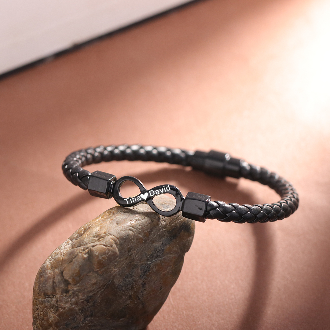 Personalized 2 Names Infinity Leather Bracelet