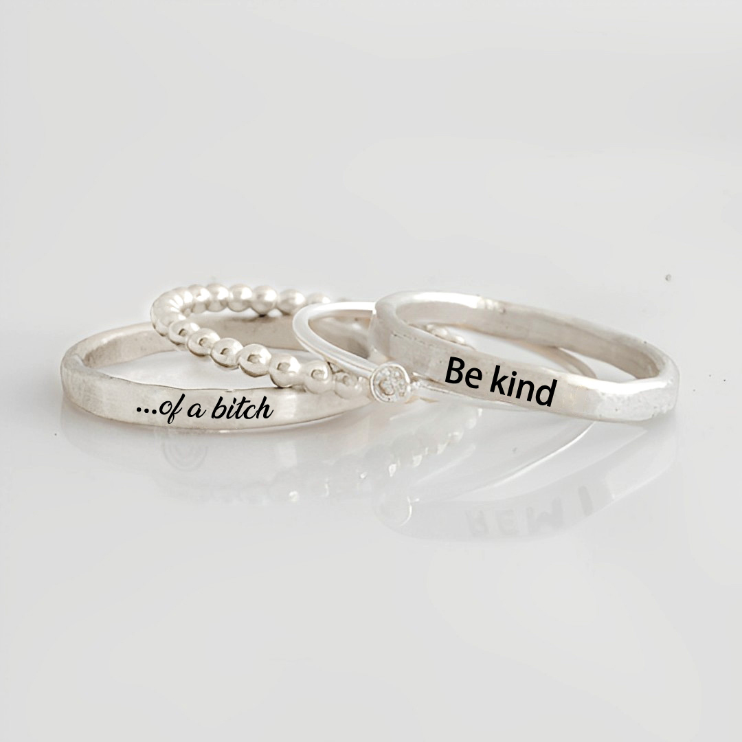 S925 Be Kind ...Of A Bi❤️ch Stacked Ring - 4 Rings Set