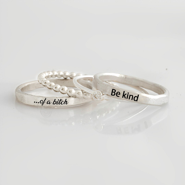 S925 Be Kind ...Of A Bi❤️ch Stacked Ring - 4 Rings Set
