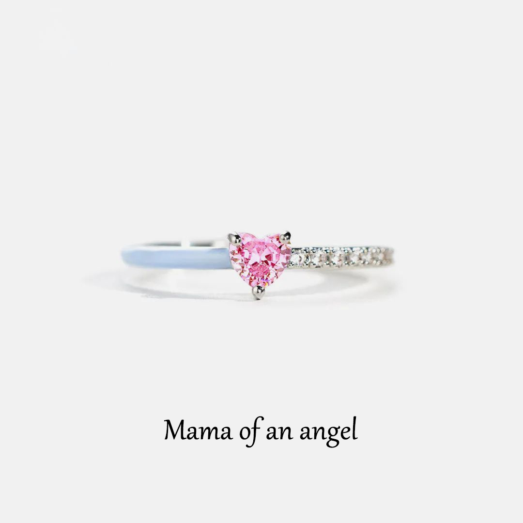 For Memorial - Mama Of An Angel Pink Heart & Blue Heart Ring