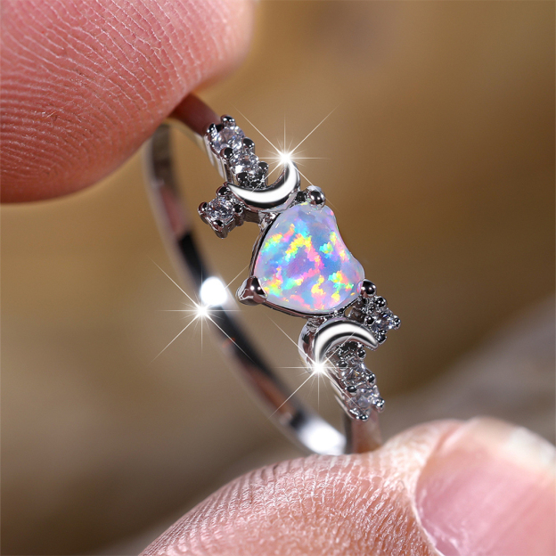 For Self - Remember To Love Yourself Unconditionally Love Heart Opal Ring