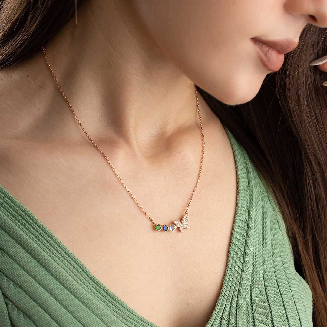 For Mother/Grandma - Personalized Butterfly Birthstone Necklace