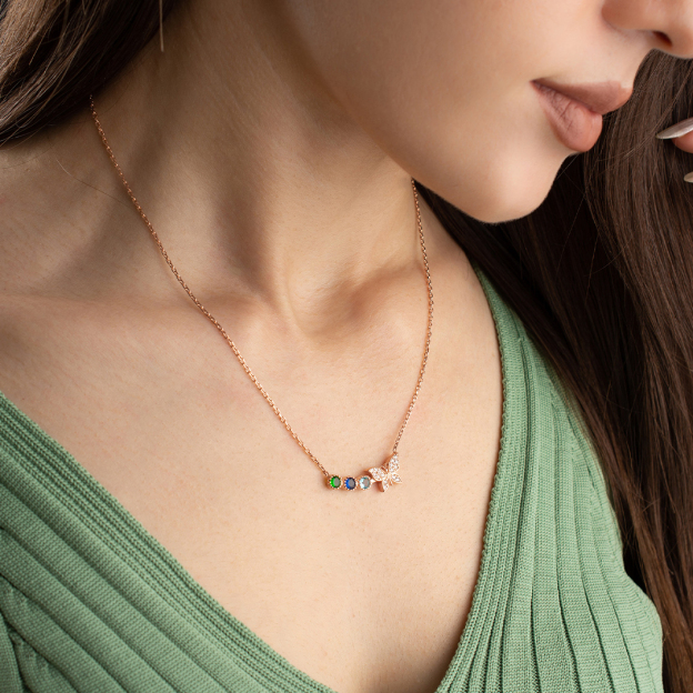 For Mother/Grandma - Personalized Butterfly  Birthstone Necklace