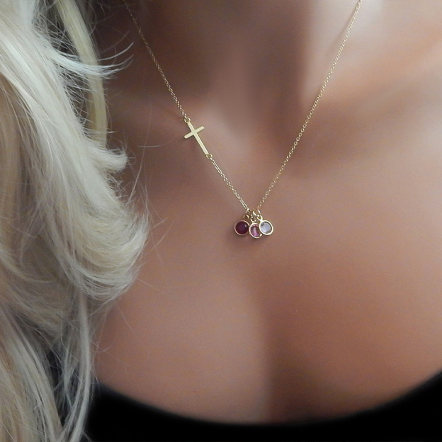 For Mother/Nana - Birthstone Custom Cross Necklace