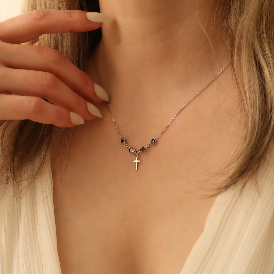 For Mother/Nana - Holy Cross Birthstone Custom  Necklace