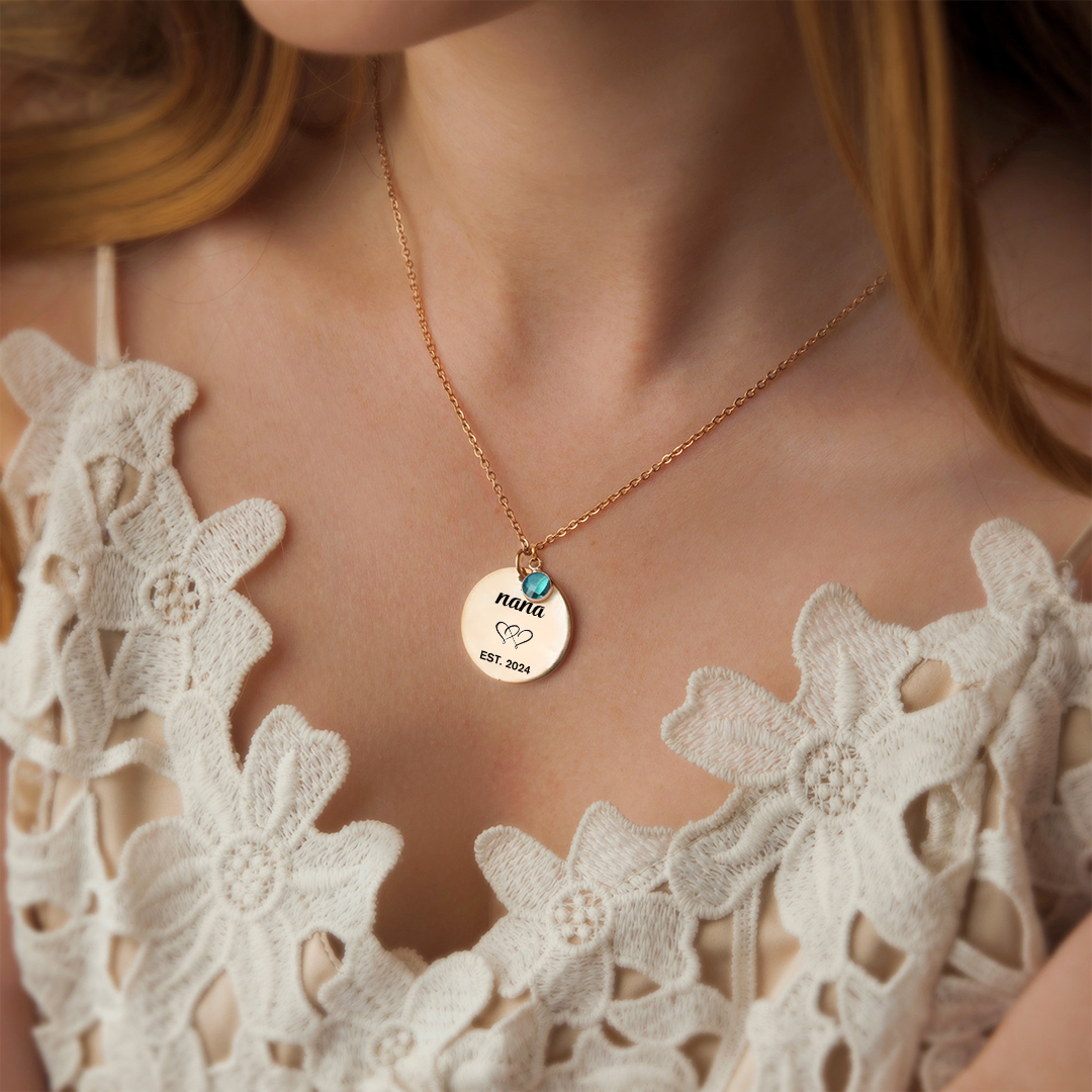For Nana - Pendant medal Year & birthstone Custom Necklace