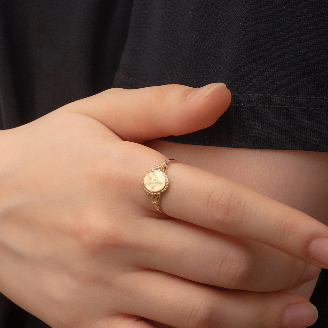 For Mother- Oval Birthday Flower Customized Ring