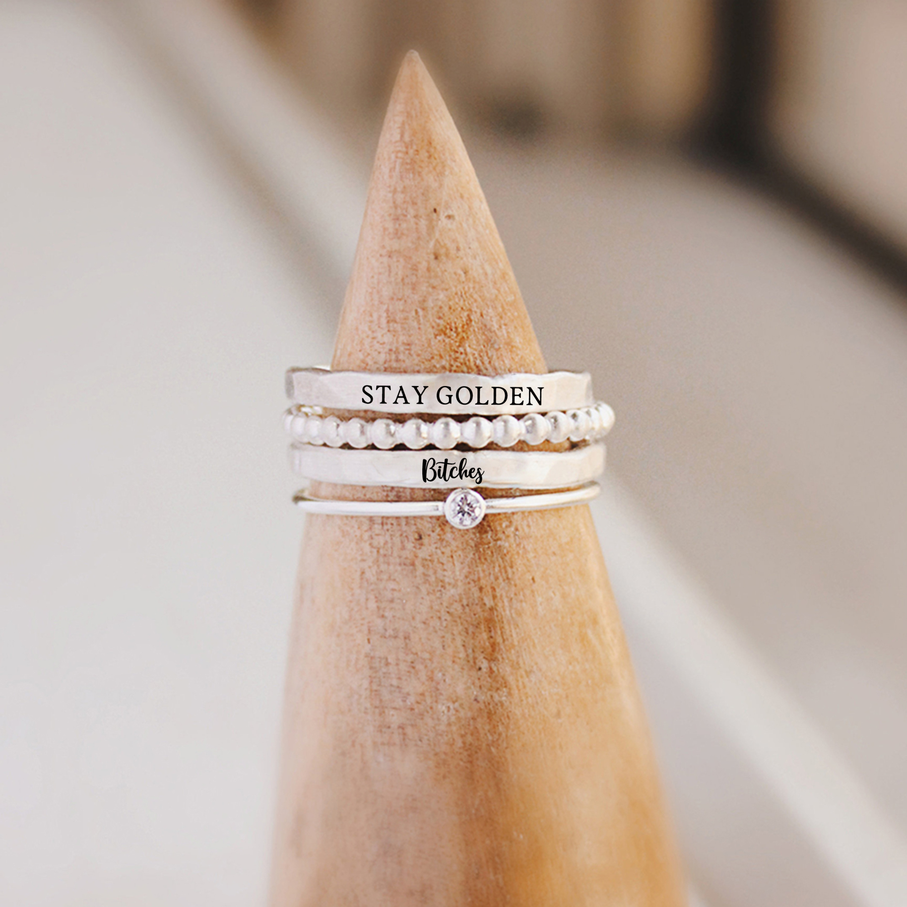 S925 Stay Golden Stacked Ring - 4 Rings Set