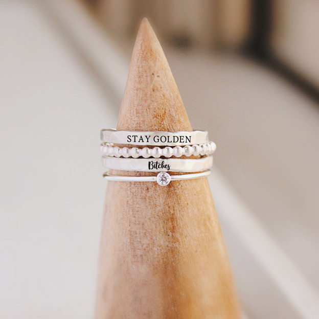 S925 Stay Golden Stacked Ring - 4 Rings Set