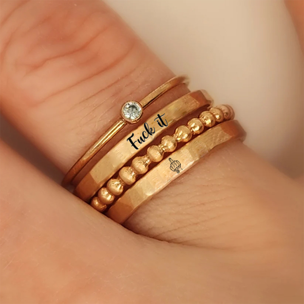 For Wife- Fuck It Stacked Ring - 4 Rings Set