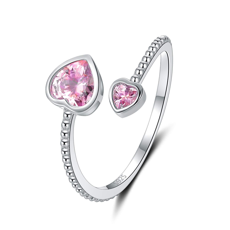 S925 The Love Between Grandmother And Granddaughter Is Forever Double Heart Birthstone Custom Ring