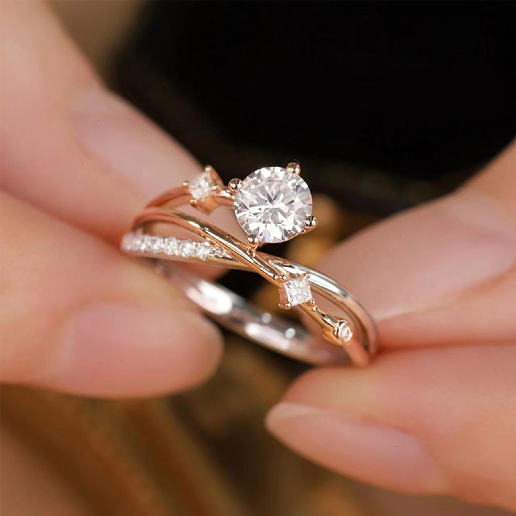 Diamond Cross Open Ring