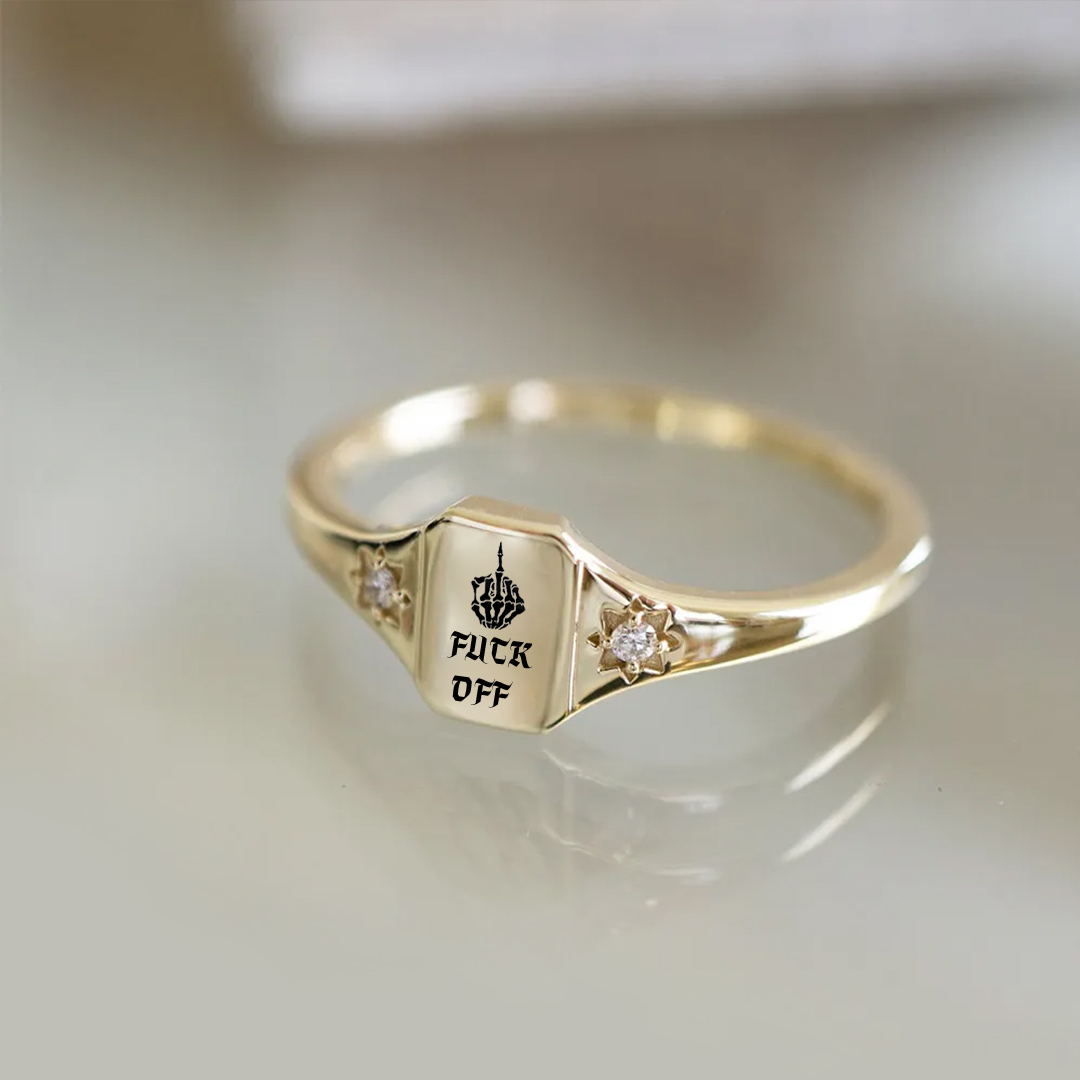 S925 FUCK OFF Square Ring 