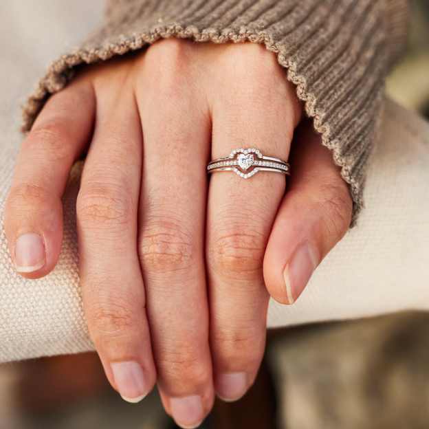 For Granddaughter - S925 Always Keep Me In Your Heart, For You Are Always In Mine Layered Heart Ring