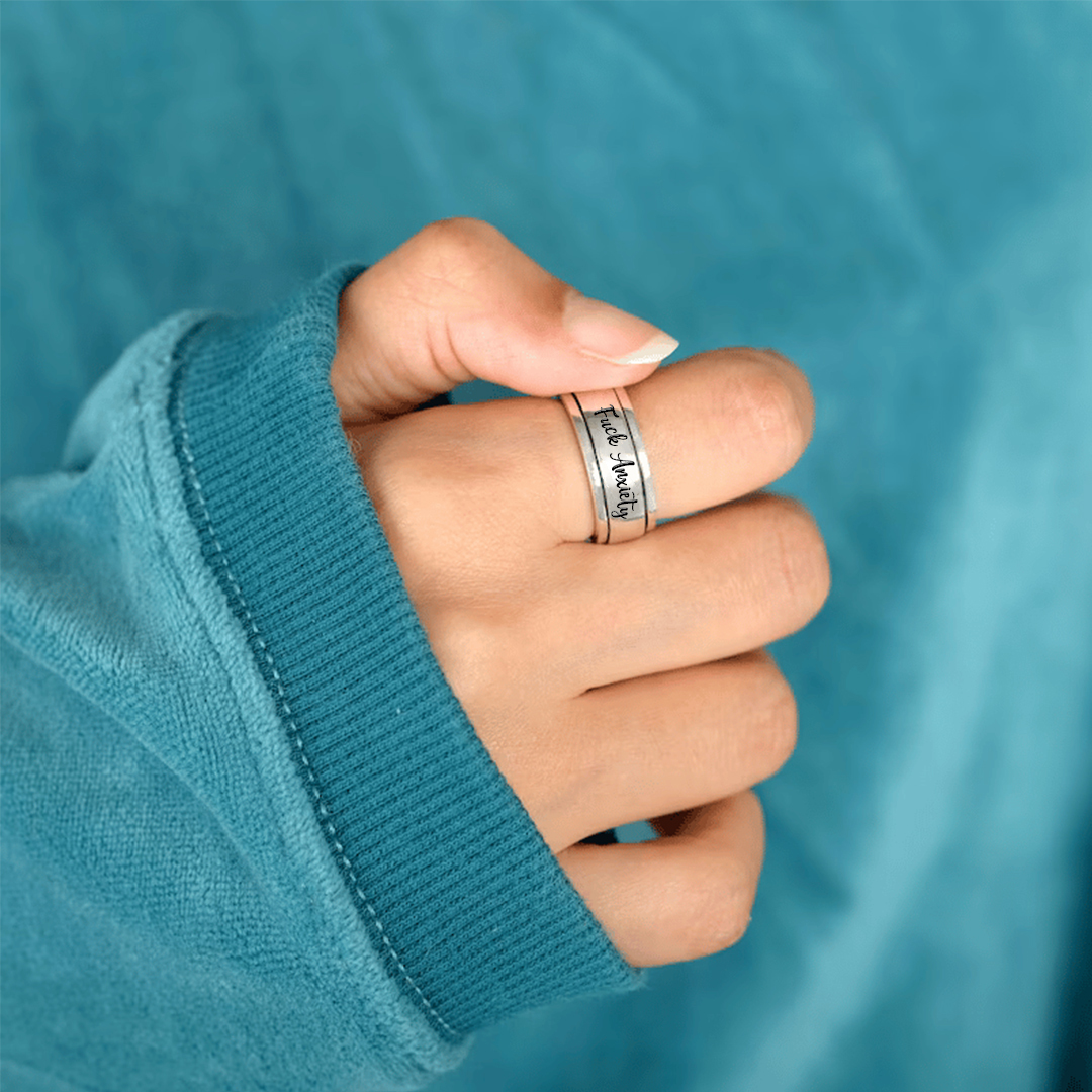 S925 Fuck Anxiety Rotatable Circle Ring
