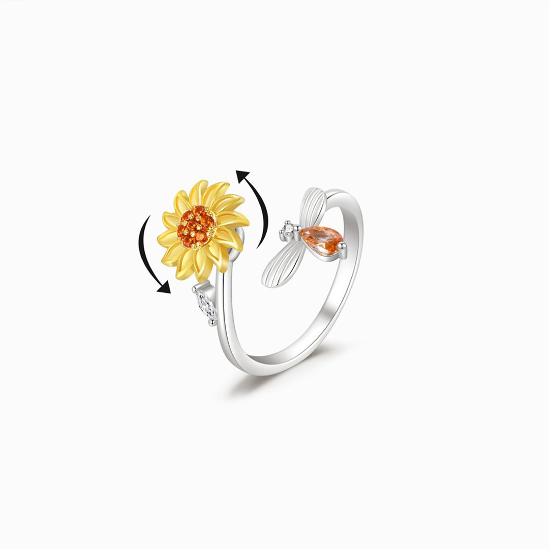 S925 Fuck Anxiety Rotatable Bee Ring