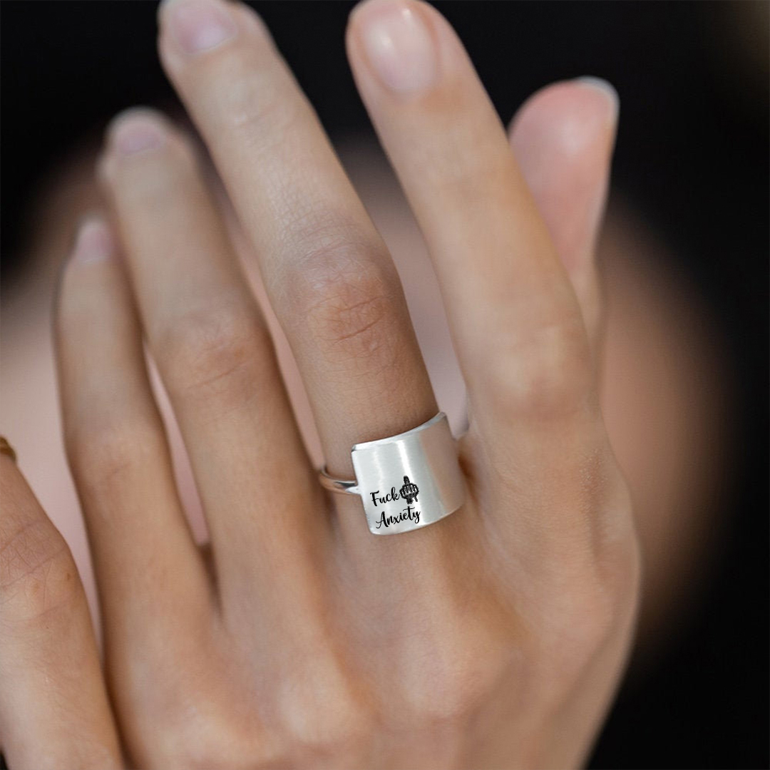 "Fuck Anxiety" Engraved Square Ring