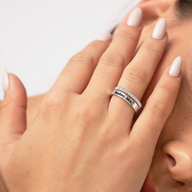 Badass Bitch Dainty Diamond Double Band Ring