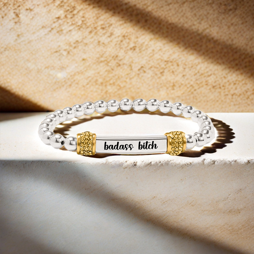 For Friend - Badass Bitch Dainty Diamond Beaded Stretch Bracelet