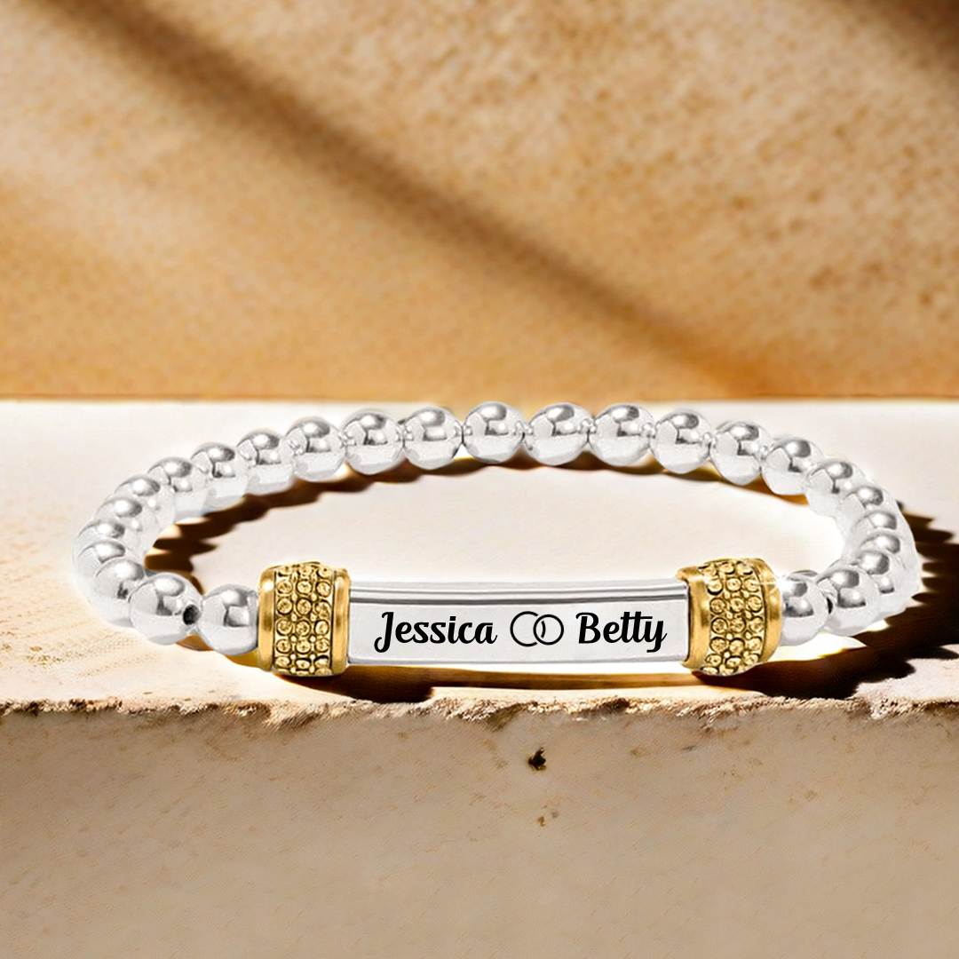 Mother & Daughter Forever Linked Together Customed Name Bead Stretch Bracelet